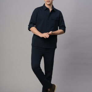 Men's Navy Cotton Elastane Regular Fit Jacket