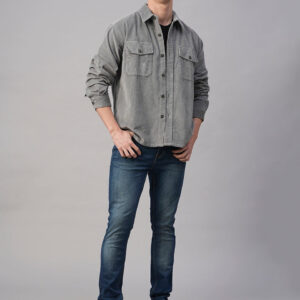 Men's Corduroy Grey 100% Cotton Regular Fit Jackets