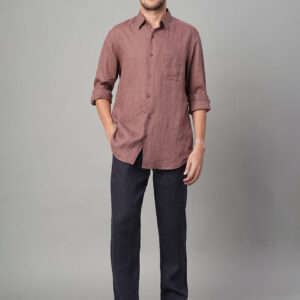 Men's Navy 100% Linen Regular Fit Pant
