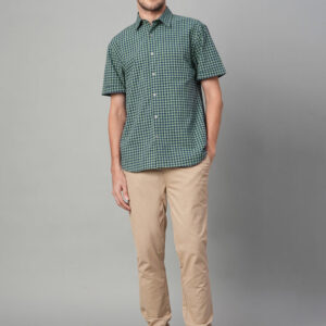 Men's Green Cotton Lycra Regular Fit Shirt