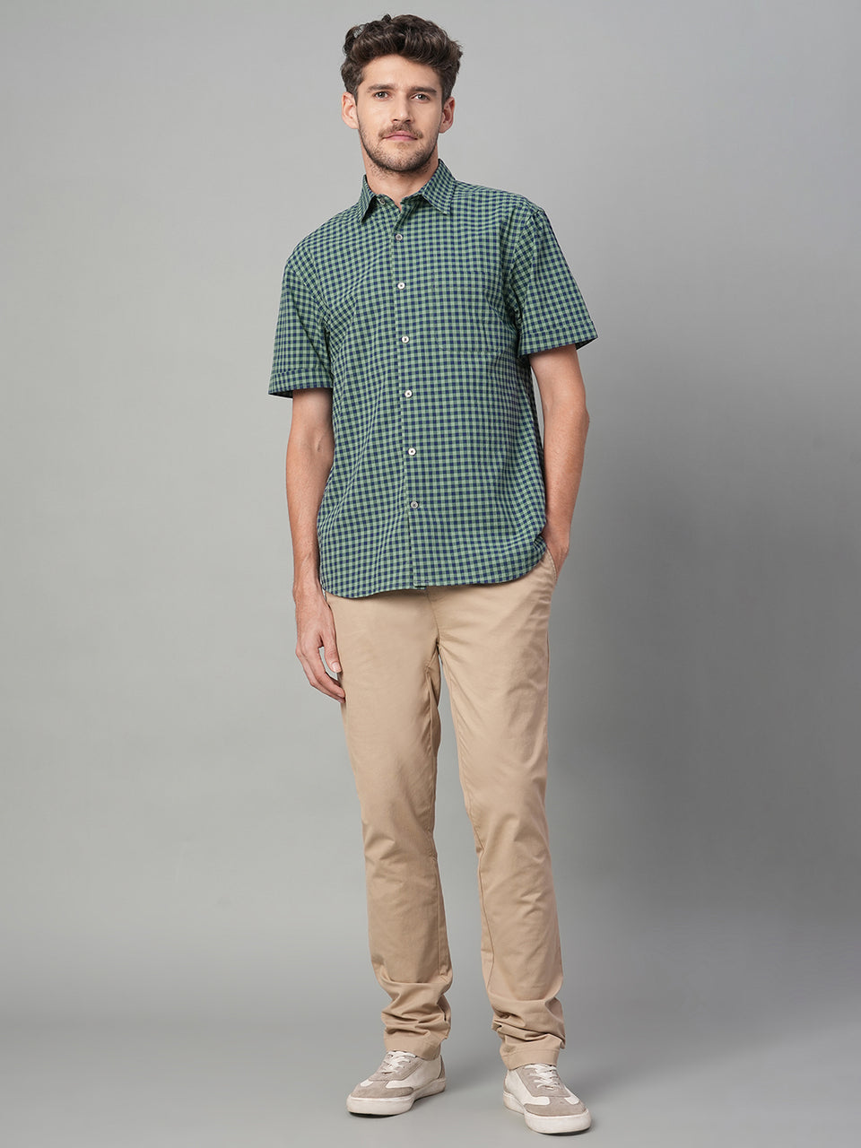 Men's Green Cotton Lycra Regular Fit Shirt