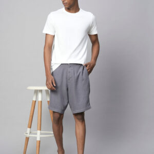 Men's Grey Linen Viscose Regular Fit Shorts
